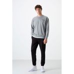 Tommy Life Gri Melanj - Siyah Casual O Yaka Lastik Paça Pamuklu Erkek Oversize Eşofman Takımı - 85120 Gri - Siyah