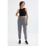 Tommy Life Gri Melanj Yüksek Bel Basic Bağcıklı Jogger Polar Kadın Eşofman Alt - 94622 - 2XL - Gb Melanj