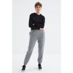 Tommy Life Gri Melanj Yüksek Bel Şardonlu 3 İplik Pamuklu Basic Kadın Eşofman Alt - 94624 - 2XL - Gb Melanj