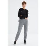 Tommy Life Gri Melanj Yüksek Bel Şardonlu 3 İplik Pamuklu Basic Kadın Eşofman Alt - 94624 - XL - Gb Melanj