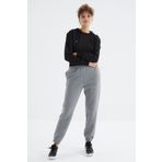 TOMMY LIFE Gri Melanj Yüksek Bel Şardonlu 3 Iplik Pamuklu Basic Kadın Eşofman Alt - 94624
