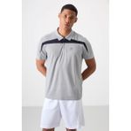 TOMMY LIFE Gri Nefes Alan Dokulu Ince Esnek Standart Fit Polo Yaka Erkek Performans T-shirt - 88392