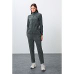 Tommy Life Haki Kalın Yumuşak Dokulu Dik Yaka Oversize Nakışlı Polar Kadın Eşofman Takım -95339