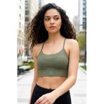 TOMMY LIFE Haki Standart Fit Baskılı Sırt Detaylı Kadın Spor Büstiyer, S Beden