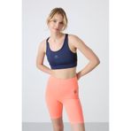 TOMMY LIFE İndigo Çapraz Sırt Detaylı Slim Fit U Yaka Pedli Kadın Spor Büstiyer, L Beden