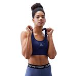 TOMMY LIFE İndigo Çapraz Sırt Detaylı Slim Fit U Yaka Pedli Kadın Spor Büstiyer, XL