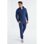 Tommy Life İndigo Dik Yaka Basic Fermuar Cepli Standart Kalıp Erkek Polar Eşofman Takımı - 85193