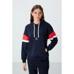 Tommy Life Indigo Kompakt Pamuklu Kalın Pürüzsüz Dokulu Kapüşonlu Oversize Fit Kadın Sweatshirt - 97290