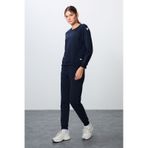Tommy Life İndigo Kompakt Pamuklu Kalın Pürüzsüz Dokulu O Yaka Oversize Fit Kadın Eşofman Takım - 95341 Indıgo