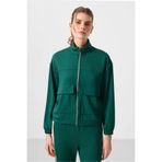 TOMMY LIFE Kadın Crop Top Sweatshirt, Dik Yaka, Oversize, Kargo Cepli, Yeşil, L Beden