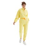 TOMMY LIFE Kadın Eşofman Takımı, Limon Rengi, Düşük Omuzlu, Beli Büzgülü, Yarım Boy Fermuarlı, Oversize, XL Beden