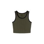 TOMMY LIFE Kadın Haki Basic Crop Top Atlet, U Yaka, XS