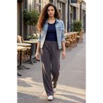 TOMMY LIFE Kadın Palazzo Pantolon, Koyu Gri, Yumuşak Dokulu, Cepli, Ön Dikiş Detaylı, M Beden