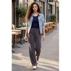 TOMMY LIFE Kadın Palazzo Pantolon, Koyu Gri, Yumuşak Dokulu, Cepli, Ön Dikiş Detaylı, S Beden