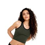 TOMMY LIFE Kadın Spor Büstiyer, Haki, Dar Kalıp, U Yaka, Crop Top, S Beden
