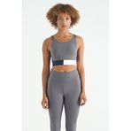TOMMY LIFE Kadın Spor Büstiyer, Koyu Gri Renk Bloklu Logo Baskılı, Dar Kalıp, XL Beden