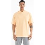 Tommy Life Kavun Içi Kapüşonlu Kol Etiket Detaylı Oversize Erkek T-shirt - 88179 - Koyu Turuncu