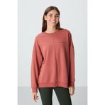 TOMMY LIFE Kiremit Kompakt Pamuklu Kalın Pürüzsüz Dokulu O Yaka Oversize Fit Kadın Sweatshirt - 97288