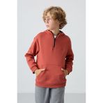 Tommy Life Kiremit Pamuklu Kalın İçi Tüylü Yumuşak Dokulu Standart Fit Nakışlı Erkek Çocuk Sweatshirt - 11244