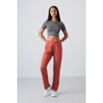 Tommy Life Kiremit Yüksek Bel Cepli Rahat Form Klasik Paça Kadın Eşofman Alt - 94584 - XL
