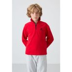 TOMMY LIFE Kırmızı Kalın Yumuşak Dokulu Standart Fit Nakışlı Polar Erkek Çocuk Sweatshirt - 11221