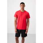 Tommy Life Kırmızı Nefes Alan Dokulu İnce Esnek Standart Fit Erkek Performans T-Shirt - 88384 - XL