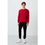 TOMMY LIFE Kırmızı - Siyah Casual O Yaka Lastik Paça Pamuklu Erkek Oversize Eşofman Takımı - 85120