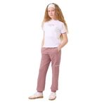 TOMMY LIFE Kız Çocuk Eşofman Takımı, Beyaz-Gül Kurusu, O Yaka Baskılı, Lastik Paça, Kargo Cepli, 11-12 Yaş