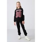 TOMMY LIFE Kız Çocuk Eşofman Takımı, Siyah, Pamuklu İçi Tüylü, Nakışlı, 8-9 Yaş