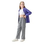 TOMMY LIFE Kız Çocuk Kargo Cepli, Geniş Paça Eşofman Altı, Gri, 7-8 Yaş