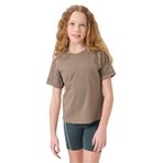 TOMMY LIFE Koyu Bej Pamuklu O Yaka Oversize Fit Basic Kız Çocuk T-Shirt, 8-9 Yaş