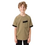 TOMMY LIFE Koyu Bej Pamuklu Yumuşak Dokulu Oversize Cep Detaylı Erkek Çocuk T-Shirt, 11-12 Yaş