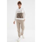 Tommy Life Koyu Bej Yüksek Bel Şardonlu 3 İplik Pamuklu Basic Kadın Eşofman Alt - 94624 - XL