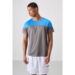 TOMMY LIFE Koyu Gri Nefes Alan Dokulu Ince Esnek Standart Fit Erkek Performans T-shirt - 88386