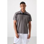 TOMMY LIFE Koyu Gri Nefes Alan Dokulu Ince Esnek Standart Fit Polo Yaka Erkek Performans T-shirt - 88392