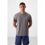 Tommy Life Koyu Gri O Yaka Standart Kalıp Logo Desenli Aktif Spor Erkek T-Shirt - 88255