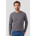 TOMMY LIFE Koyu Gri Standart Fit Basic O Yaka Uzun Kollu İnce T-Shirt, 2XL, T10ER-87997, Koyu gri, erkek