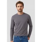 TOMMY LIFE Koyu Gri Standart Fit Basic O Yaka Uzun Kollu İnce T-Shirt, M, T10ER-87997, Koyu gri, erkek