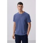 Tommy Life Koyu Mavi Yüzeyi Dokulu Rahat Form Basic Erkek T-Shirt - 88436 - XL