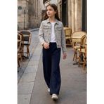 TOMMY LIFE Lacivert Cepli Ön Dikiş Detaylı Geniş Paça Kız Çocuk Eşofman Altı -75144