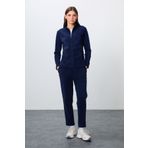 Tommy Life Lacivert Kalın Yumuşak Dokulu Dik Yaka Oversize Nakışlı Polar Kadın Eşofman Takım -95339