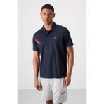 TOMMY LIFE Lacivert Nefes Alan Dokulu Ince Esnek Standart Fit Polo Yaka Erkek Performans T-shirt - 88402