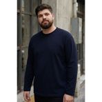 TOMMY LIFE Lacivert O Yaka Rahat Form Battal Büyük Beden Uzun Kollu Erkek T-Shirt - 88107