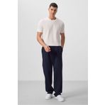 TOMMY LIFE Lacivert Yüzeyi Dokulu Rahat Form Palazzo Erkek Pantolon - 82163