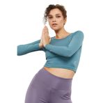 TOMMY LIFE Mint Yeşili Uzun Kollu Dar Kalıp O Yaka Kadın Crop Top T-Shirt