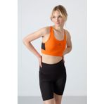 TOMMY LIFE Neon Oranj Çapraz Sırt Detaylı Slim Fit U Yaka Pedli Kadın Spor Büstiyer - 97121