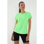 Tommy Life Neon Yeşil Basic Kısa Kol Standart Kalıp O Yaka Kadın T-Shirt - 97144 - XL