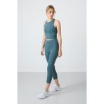 Tommy Life Orman Yeşili Yüksek Bel Kapri-Crop Atlet Slim Fit Kadın Tayt Takım - 95284 - XL