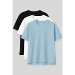 TOMMY LIFE Oversize Fit Basic O Yaka 3lü Paket Siyah-Beyaz-Açık Mavi Kadın T-Shirt 97285