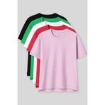 TOMMY LIFE Oversize Fit Basic O Yaka 5li Paket Kadın T-Shirt - 97285